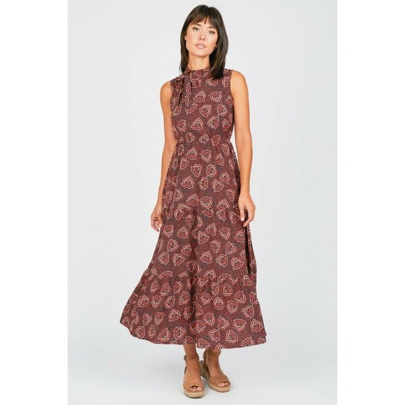 Octavia Dresses & Skirts - Octavia Orange Burgundy Printed Bow Maxi Dress Med